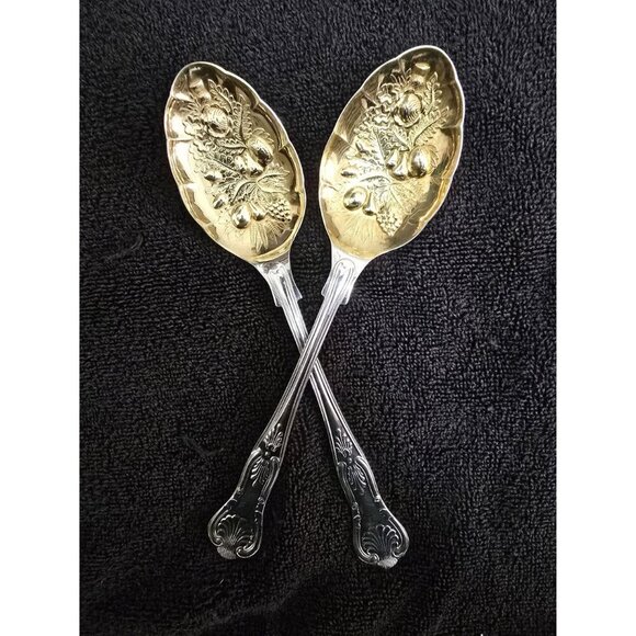 EPNS AL Sheffield England Set of Kings Berry Spoons Gold & Silver plated 9" - Picture 2 of 7